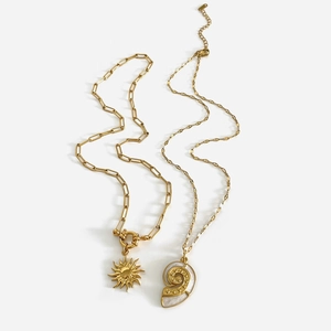 Gold vintage titanium steel sunflower and conch shell pendant necklaces for women
