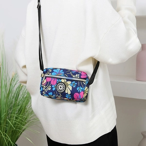 Floral print Oxford fabric crossbody bag for women with adjustable strap and sport logo