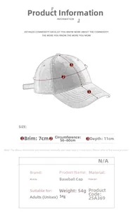 Tabella taglie dettagliata per cappellino da baseball in mesh con misure e specifiche