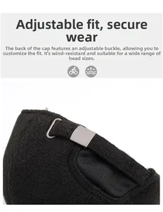 Detail of adjustable metal buckle on wool baseball cap for customized fit and stability