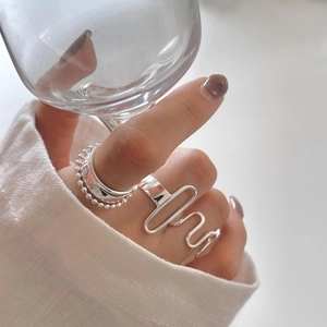 Minimalist 925 sterling silver geometric rings set for women on model hand