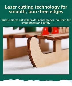 Detailed macro view of laser-cut wooden Christmas sleigh with smooth polished edges