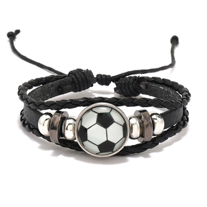 Bracelet De Sport Lumineux Bracelet En Cuir De Vachette Tressé Réglable Cordon Ciré Pour Les Fans De Football Basketball