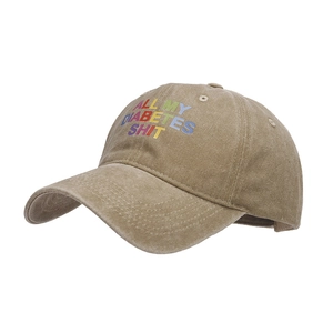 Vintage washed khaki cotton baseball cap with All My Diabetes Shit gradient text print