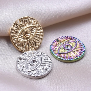 18k gold plated stainless steel evil eye pendant charms in gold, silver, and rainbow colors