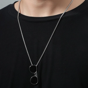 Sunglasses Pendant Necklace Stainless Steel Box Chain Hip Hop Punk Minimalist Jewelry Accessory Unisex
