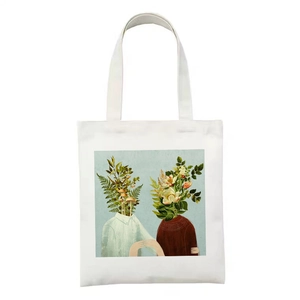 Weiße Canvas-Einkaufstasche mit bunter surrealistischer Porträt-Illustration