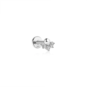 Detailed view of S925 sterling silver flat back stud with five-stone diamond cluster