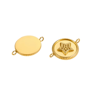 Gold stainless steel star pendant with embossed detail shown in front and back view