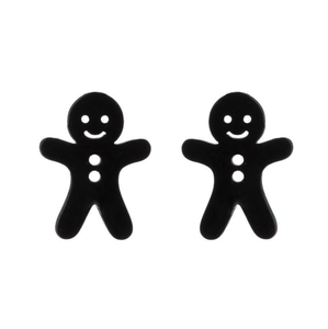 Orecchini a perno a forma di omino di pan di zenzero nero in acciaio con ritagli a sorriso