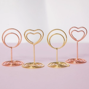 Set of 4 gold and rose gold heart and circle shaped metal wire memo photo holders