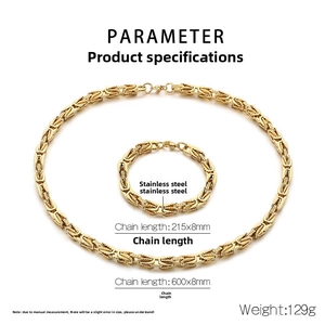 Specifiche dettagliate delle dimensioni per set collana e bracciale bizantino dorato