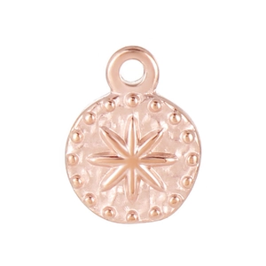 Rose gold round starburst pendant with beaded edges and polished stainless steel finish