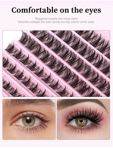 Détail macro de faux cils individuels décalés pour un effet regard manga naturel