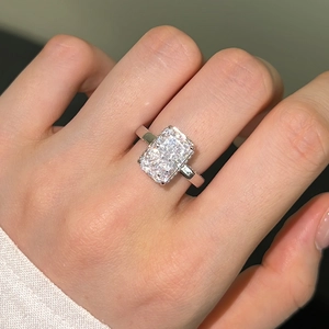 French style S925 sterling silver ring with large rectangular ice-cut cubic zirconia