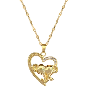 Gold titanium steel heart necklace featuring double elephant design and forever engraving