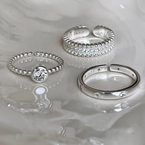 Minimalist Silver Plated Copper Stackable Ring Set For Women Geometric Adjustable Rhinestone Open Finger Ring Jewelry