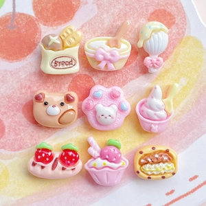 9pcs set of resin miniature charms including strawberry ice cream and bread for DIY crafts
