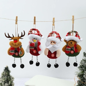 Set of four hanging Christmas ornaments featuring Santa, snowman, elk and a brown bear