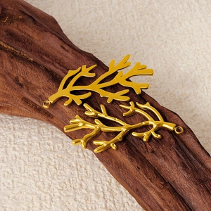 Two golden coral branch pendants made of 304 stainless steel for DIY jewelry making