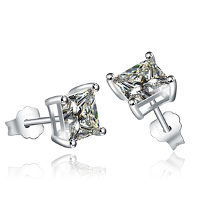 Classic S925 sterling silver square zircon stud earrings with four-prong princess cut