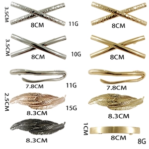 Geometric metal alloy hair clips in gold and silver finishes with size dimensions