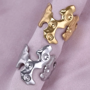 Chunky 18K gold and silver plated 304 stainless steel irregular lava open rings for women