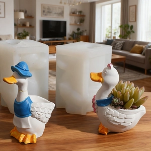 DIY silicone mold set for creating cute duck-shaped candle holders and succulent planters