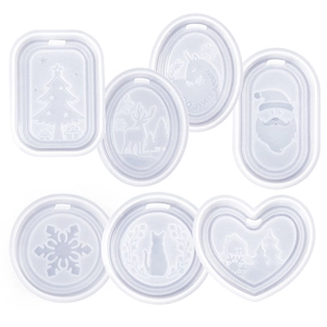 6-piece silicone mold set for DIY Christmas resin ornaments featuring trees and snowflakes