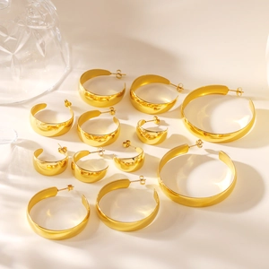 French vintage style U-shaped 18K gold plated stainless steel hoop earrings set