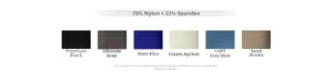 Détail de la composition 78% nylon 22% élasthanne et six options de couleurs du produit