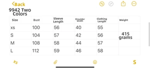 Size chart showing chest, sleeve, shoulder, and length specs for faux suede jacket