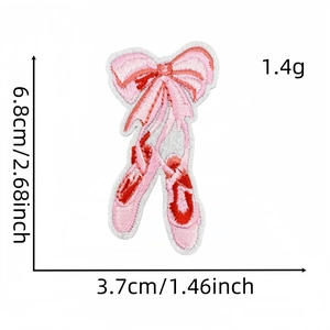 Detailed size specifications for the pink ballet shoe embroidered patch with dimensions