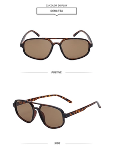 Detailed front and side views of demi aviator sunglasses with classic tea lenses