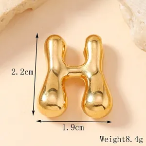 Golden puffy bubble letter H necklace pendant with fluid metal design 2.2cm height