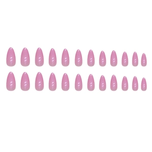 Set of 24 almond pink pearl glossy press-on nails displayed on a clean white background