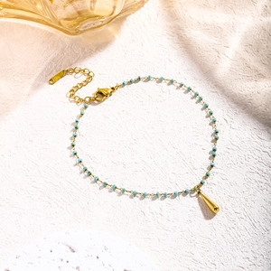 18K gold plated beaded necklace with light blue stones and waterdrop pendant accessory