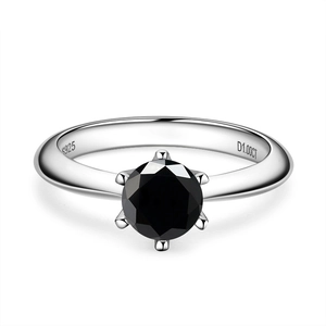 Classic six-prong S925 sterling silver ring with 1ct round-cut moissanite stone