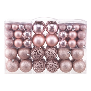 Pink Christmas ball set including glossy, matte, glitter and hollow ornaments