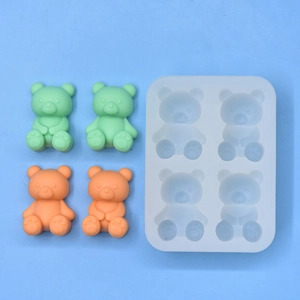 4-cavity bear silicone mold for DIY cake mousse, chocolate, and candle making