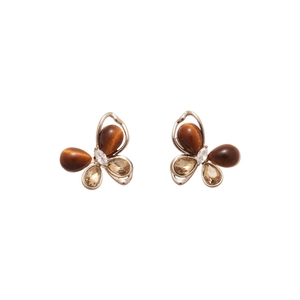 Boucles d'oreilles papillon dorées avec pierre œil de tigre et zircon cubique