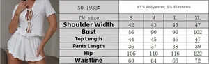 Detailed size chart for lace-up jacquard lingerie set featuring polyester and elastane