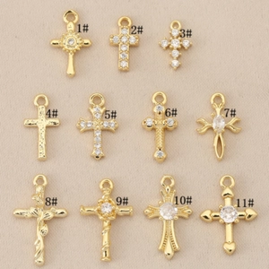 Golden Baroque cross pendants in 11 vintage styles for DIY necklaces and jewelry