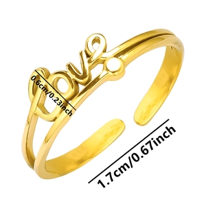 Detailed size specifications for gold LOVE letter ring with 0.6cm height and 1.7cm diameter
