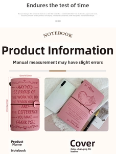 Pink PU leather travel notebook featuring embossed motivational quotes, 12x20cm size