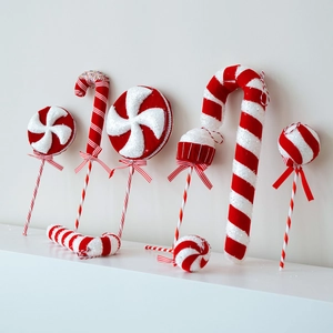 Christmas Candy Cane Lollipop Ornaments Red White Striped Glitter Foam Fabric Hanging Holiday Tree Decor
