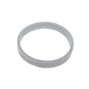 Minimalist silver stainless steel mesh woven elastic bracelet for couples in a sleek design