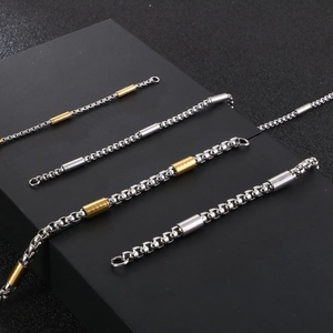 Bracelet à chaîne en acier inoxydable avec perles dorées et argentées pour hommes et femmes