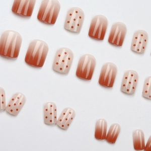 Polka dot and red gradient short square press-on nails set with glossy finish