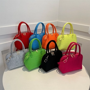 Chic shell-shaped stone texture felt handbags in multiple vibrant colors with gold hardware